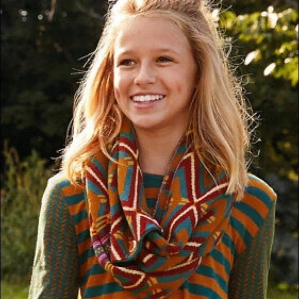 Matilda Jane 435 Fall Feels Teal Multi Geometric Infinity Scarf Size OS